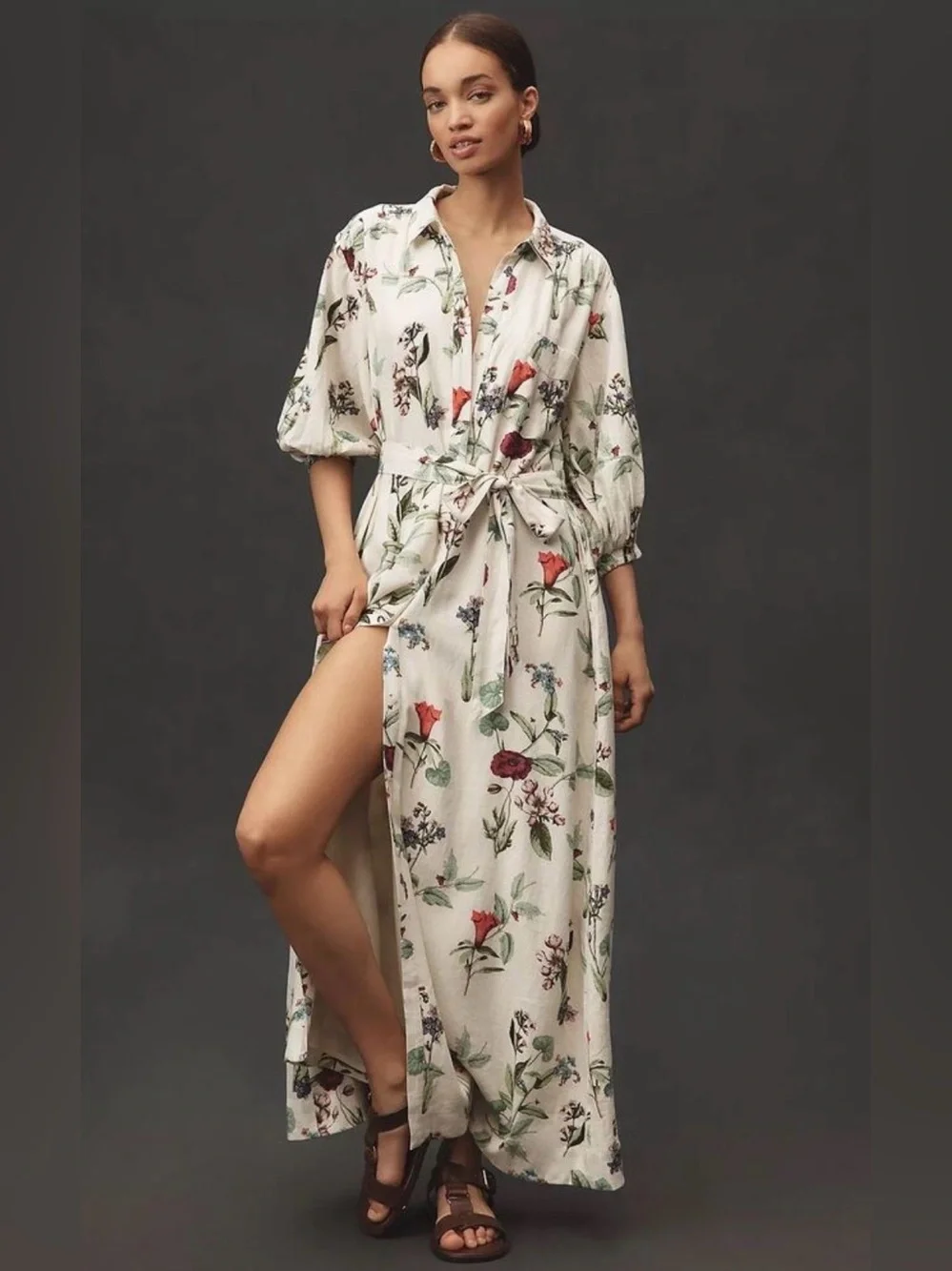 Anthropologie Maeve Mona Linen Maxi Shirtdress size Petite Large - Picture 1 of 10